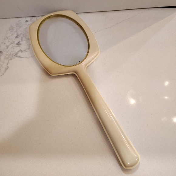 Vintage Bakelite Celluloid Art Deco Style Vanity Hand Mirror Ivory 12.75" - Picture 8 of 9